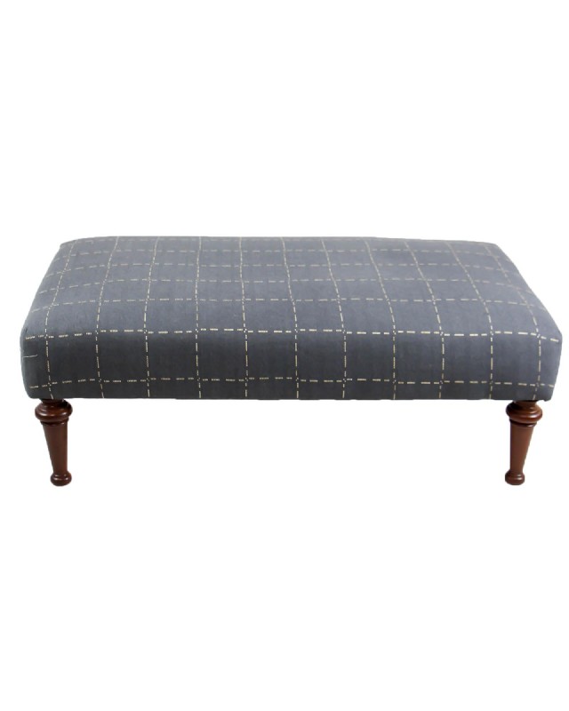 Grey Plaid Upholstered Ottoman