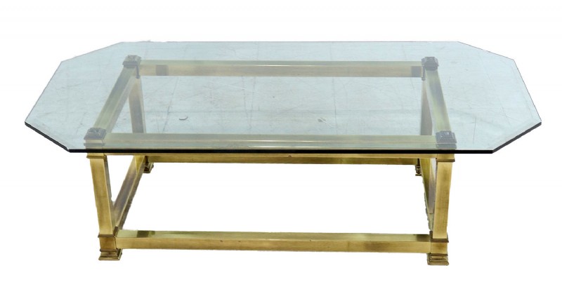 LaBarge Glass Top & Brass Cocktail Table