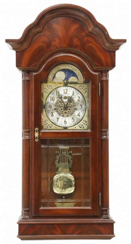 Sligh Mahogany Moon Dial Chiming Wall Clock