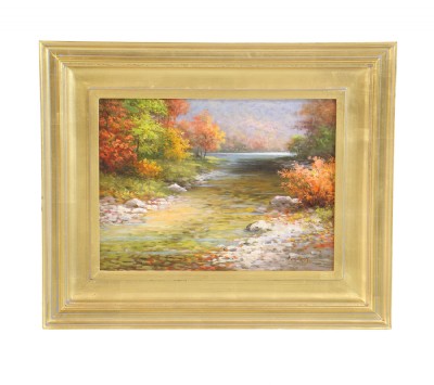 Oil Painting of Brook and Pond