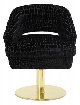 Contemporary Brass Frame Black Upholstered Swivel
