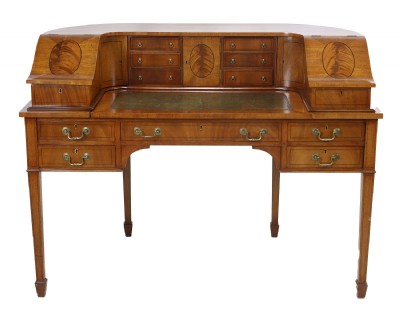 Curved Inlaid Leather Top Writing Desk
