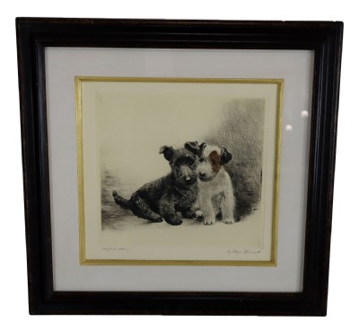 Original Etching of Two Terriers