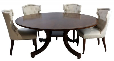 Inlaid Mahogany Round Dining Table & Eight Chairs